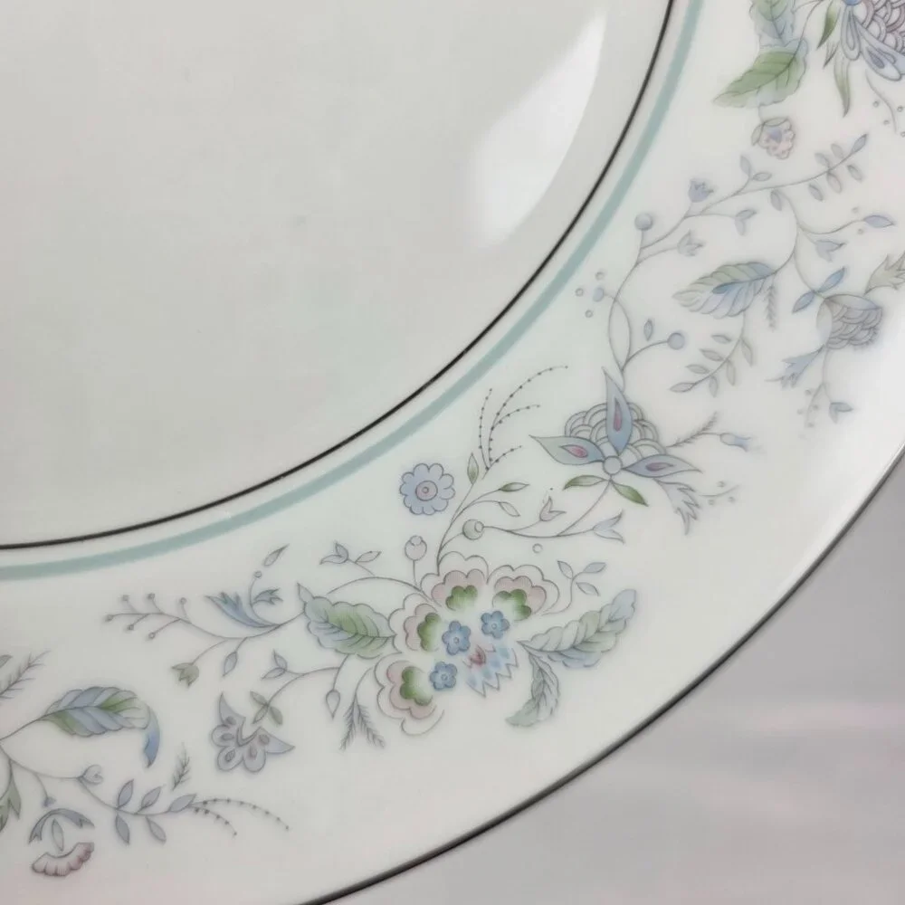 TWO Oxford China Spring Bone China Dinner Plate Multicolor Floral Rim Aqua Band